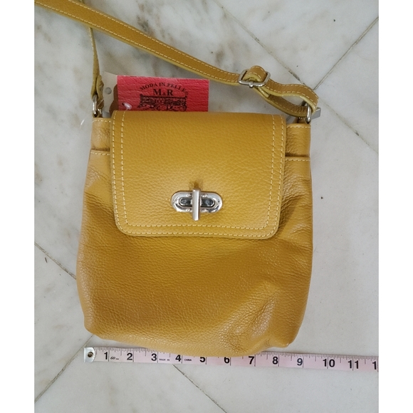 Mustard Yellow Pebbled Leather Small Crossbody Bag - Picture 10 of 11